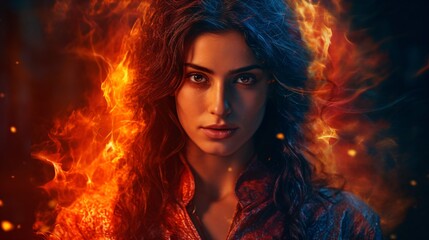 portrait of a female fire demon with supernatural powers