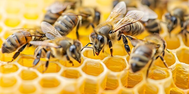 The Queen Bee's Marked Dot Workers in Her Colony. Concept Nature, Insects, Colony Behavior, Queen Bee, Marked Workers