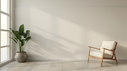 Fototapeta premium modern industrial interior design space, empty wall for copy space, blank canvas on wall in minimalistic interior, scandinavian interior
