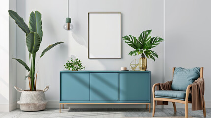 Blue Commode: Serving as a stylish and functional storage unit, adding a splash of color.
