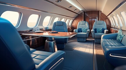 spacious blurred business jet interior