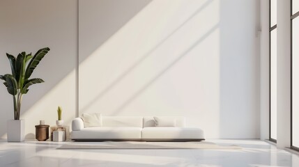 Fototapeta premium empty wall mockup for canvas wall art template, interior design, minimal blank wall with copy space 