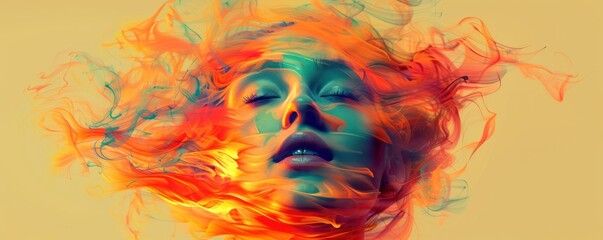Fototapeta premium Abstract colorful watercolor woman face conceptual image