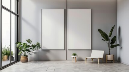empty wall mockup for canvas wall art template, interior design, minimal blank wall with copy space 