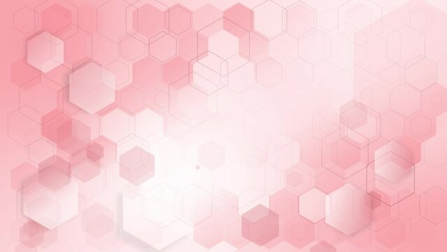 Loop animation pink geometric pattern polygons. Modern hexagon tile abstract texture on white background.
