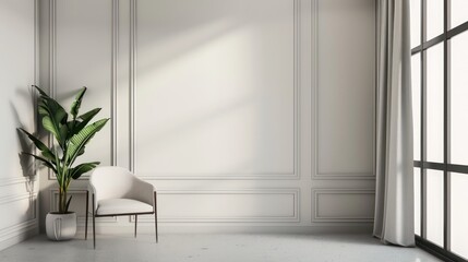 empty wall mockup for canvas wall art template, interior design, minimal blank wall with copy space 