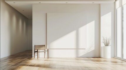 Fototapeta premium empty wall mockup for canvas wall art template, interior design, minimal blank wall with copy space 
