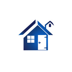 Blue House Icon: Minimalist Home Symbol Isolated on Transparent Background