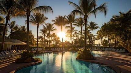 Fototapeta premium pool palm trees sun