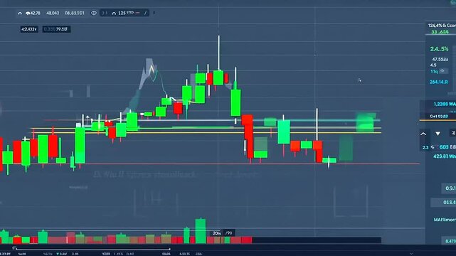 candlestick or line charts displaying price movements and trading indicators