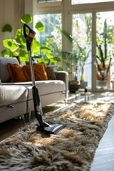 Efficient Portable Vacuum Cleaner in Modern Living Room Setting for Home Design and Cleaning Needs