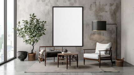 modern interior design with empty canvas on wall copy space for wall art