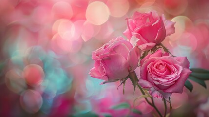 Romantic Pink Roses with Soft Focus on Colorful Background