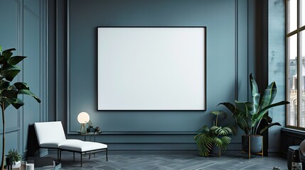 modern interior design with empty canvas on wall copy space for wall art