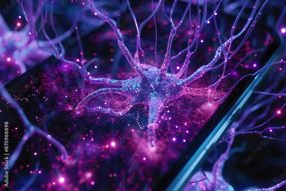 Poster neuron and neural connections emerging from smartphone