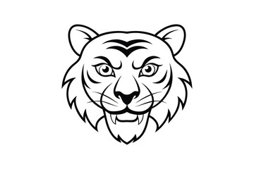 Angry tiger head line art silhouette vector