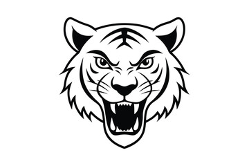 Angry tiger head line art silhouette vector