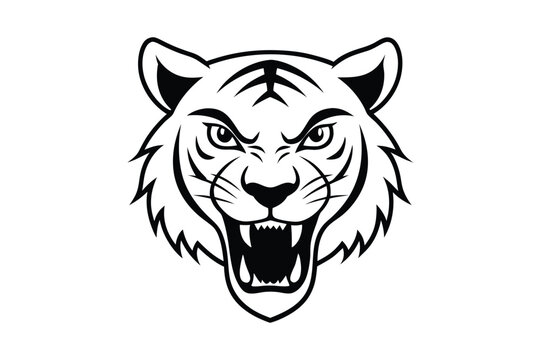 recommend clip art: Angry tiger head line art silhouette vector