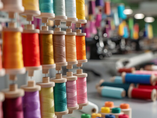 A Close-Up View of a Thread Spool Rack with Various Colored Thread