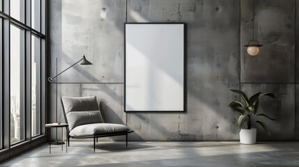 blank canvas mockup template with minimalistic interior on empty wall