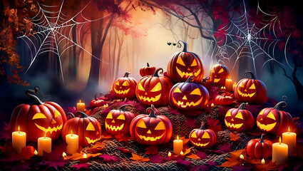 Naklejka premium Scary laughing Halloween pumpkins