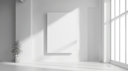 Fototapeta premium blank canvas mockup template with minimalistic interior on empty wall