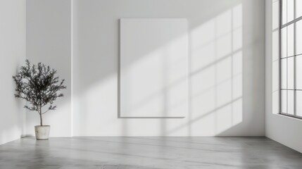 blank canvas mockup template with minimalistic interior on empty wall
