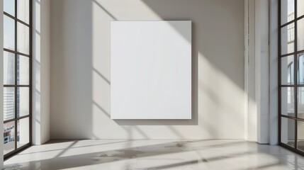 blank canvas mockup template with minimalistic interior on empty wall