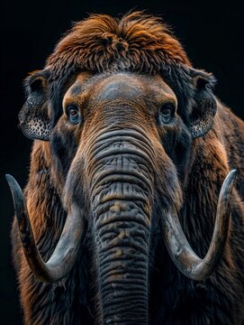 Ripresa frontale di un mammuth. Sfondo elegante nero