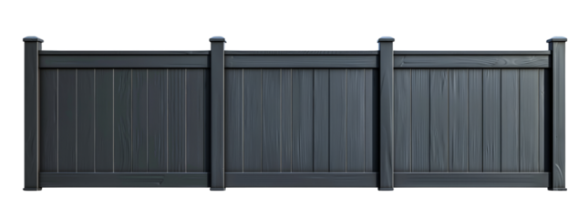 Modern black vinyl privacy fence panel for outdoor boundary and property security. Durable and stylish design for residential and commercial use.