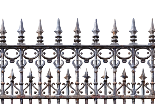 Ornate black wrought iron fence with intricate designs and pointed tips, creating an elegant and secure barrier or boundary.
