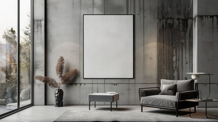 interior room concept with empty canvas for wall art, copy space