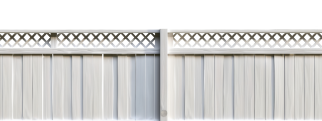 White vinyl lattice fence panel isolated on a transparent background, outdoor privacy fencing, garden or yard decoration.