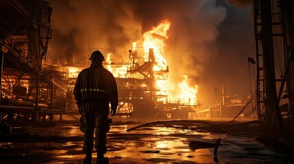 Fototapeta premium vessel oil rig fire