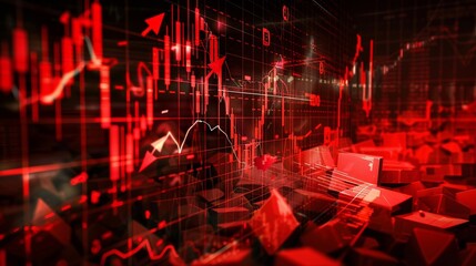 Crollo del mercato azionario con grafici in calo evidenziati in rosso
