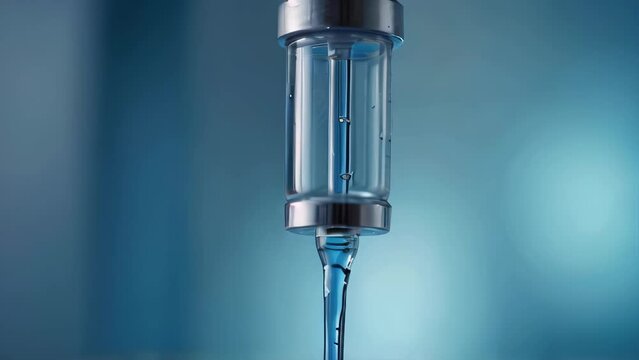 Close-up of vitamin IV drip chamber dripping on medical clinic. Dripping for intravenous infusion during surgery. Healthcare and medicine concept