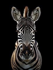 Zebra ripresa frontamente. Elegante sfondo nero