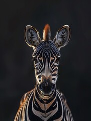 Naklejka premium Zebra ripresa frontamente. Elegante sfondo nero