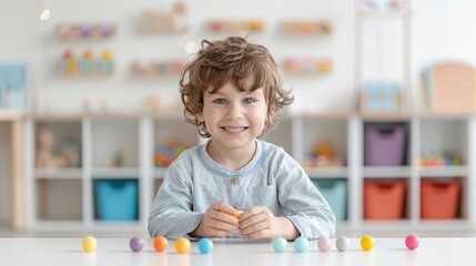 Frontal Angle, children actively engaged in interactive learning activities, using colorful educational materials and tools, in a dynamic and stimulating kindergarten classroom, wi