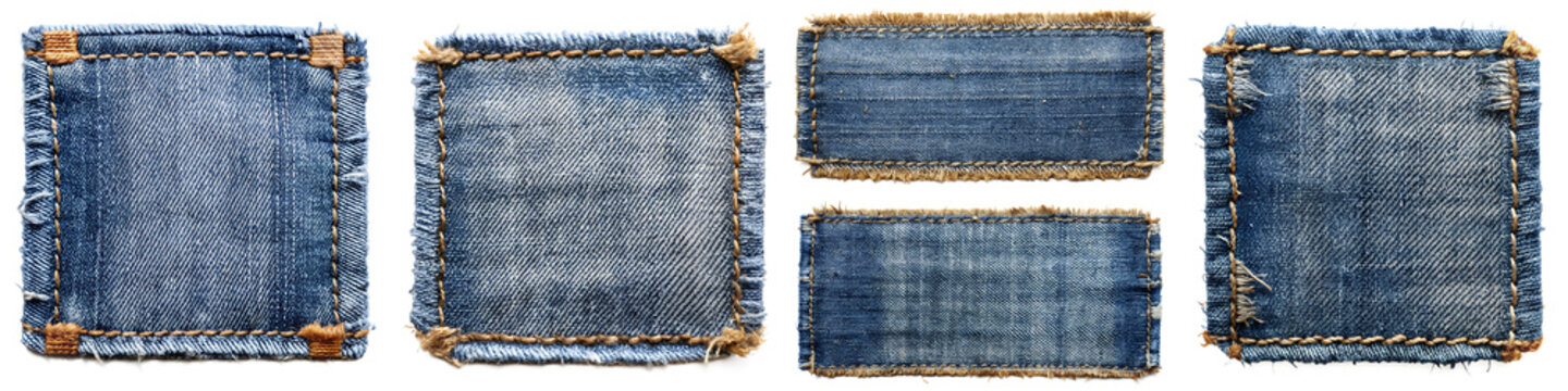 Grunge distressed denim patch isolated on transparent background PNG file