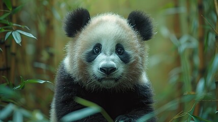 A captivating realistic photo of a panda in a bamboo forest, emphasizing the need for wildlife...