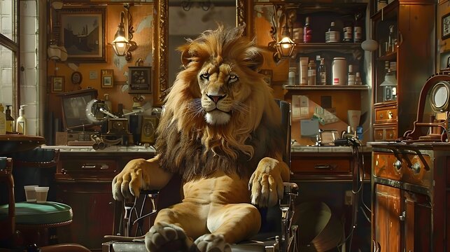 A lion went into an African barber shop to trim his mane