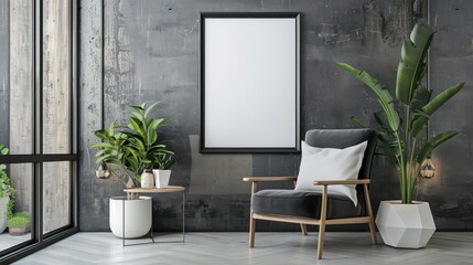 blank  canvas on empty wall design mockup, concept interior design minimalistic but modern
