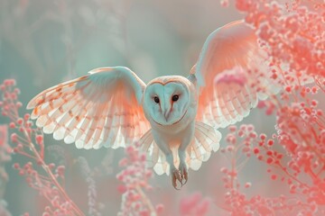 Barn Owl, isolated on pastel background, stock photographic style