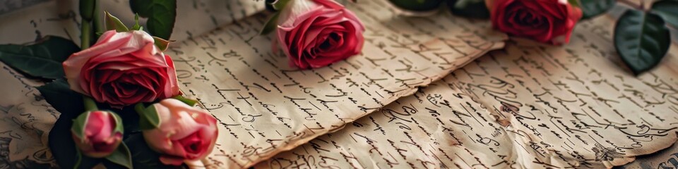 Whispers of Love Through Rose-Scented Letters. Romantic Echoes from the Past. Vintage Charm in Antique Letters. Ideal for Historical Novels and Period Pieces Illustrations, HD Wallpaper, AI-Generated 