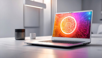 A laptop with a barcode on the screen