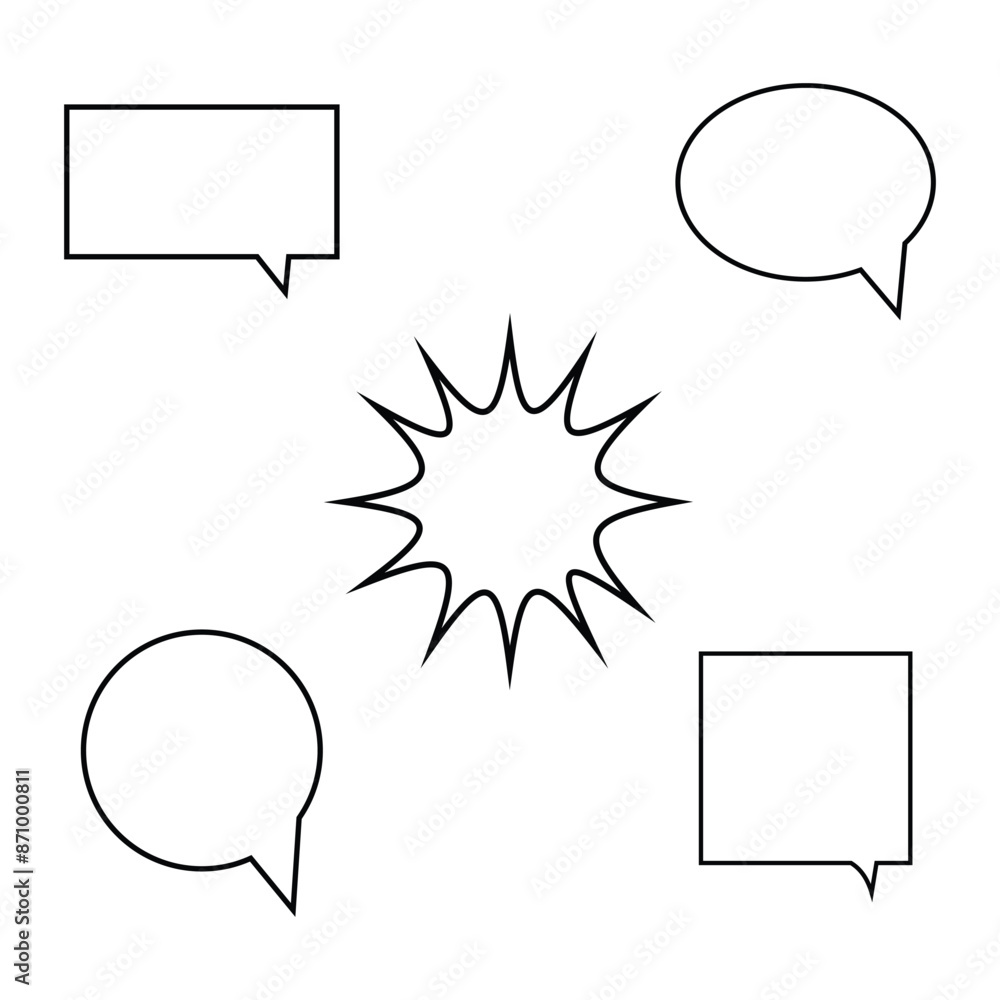 Poster set of speak bubble text, message box, chatting box. linear speech bubbles. scribe round shapes for 