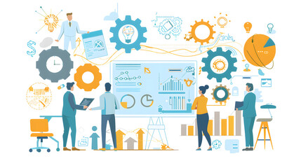 Business planning. Cooperation. The team is creating a project. Business vector illustration design