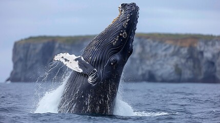 A stunning realistic photo of a whale breaching in the ocean, underscoring the importance of marine conservation and the protection of marine wildlife. , Minimalism,