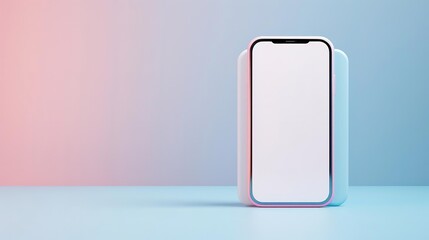 Modern smartphone mockup with blank screen on blue gradient background.